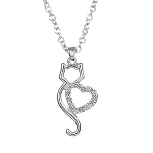 Silver Crystal Cat Necklace