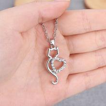 Load image into Gallery viewer, Silver Crystal Cat Necklace