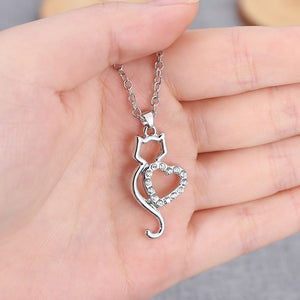 Silver Crystal Cat Necklace