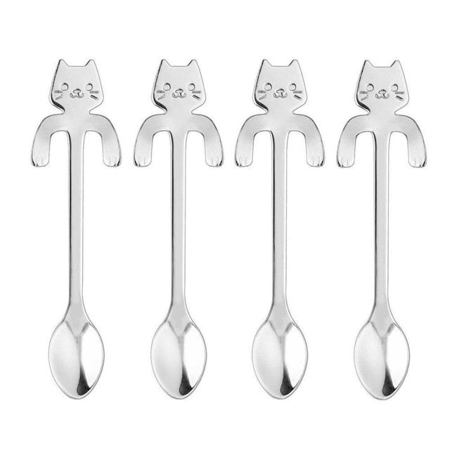 4Pieces Stainless Steel Mini Cat Kitten Spoons For Coffee /Tea