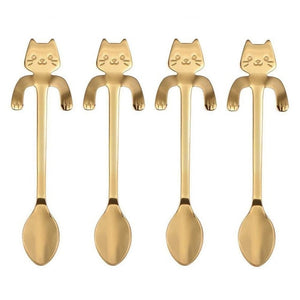 4Pieces Stainless Steel Mini Cat Kitten Spoons For Coffee /Tea