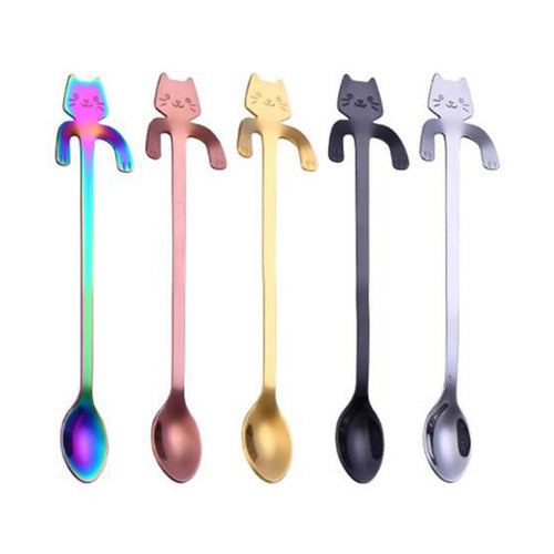 4Pieces Stainless Steel Mini Cat Kitten Spoons For Coffee /Tea