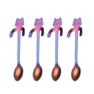 4Pieces Stainless Steel Mini Cat Kitten Spoons For Coffee /Tea